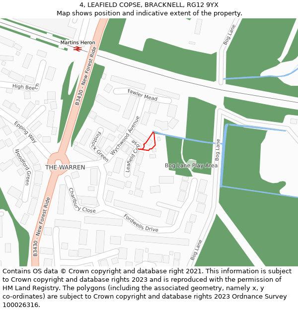 4, LEAFIELD COPSE, BRACKNELL, RG12 9YX: Location map and indicative extent of plot