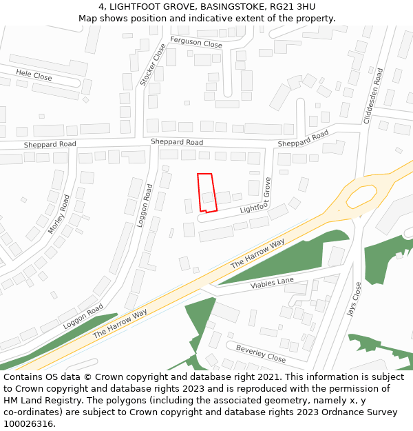 4, LIGHTFOOT GROVE, BASINGSTOKE, RG21 3HU: Location map and indicative extent of plot