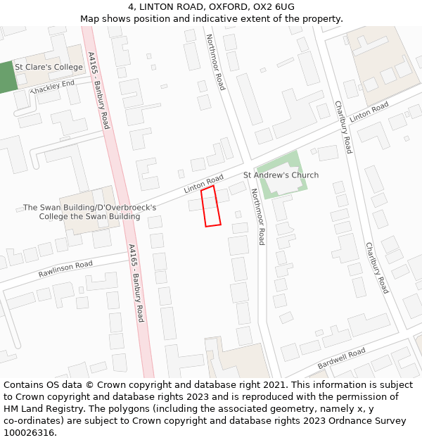 4, LINTON ROAD, OXFORD, OX2 6UG: Location map and indicative extent of plot