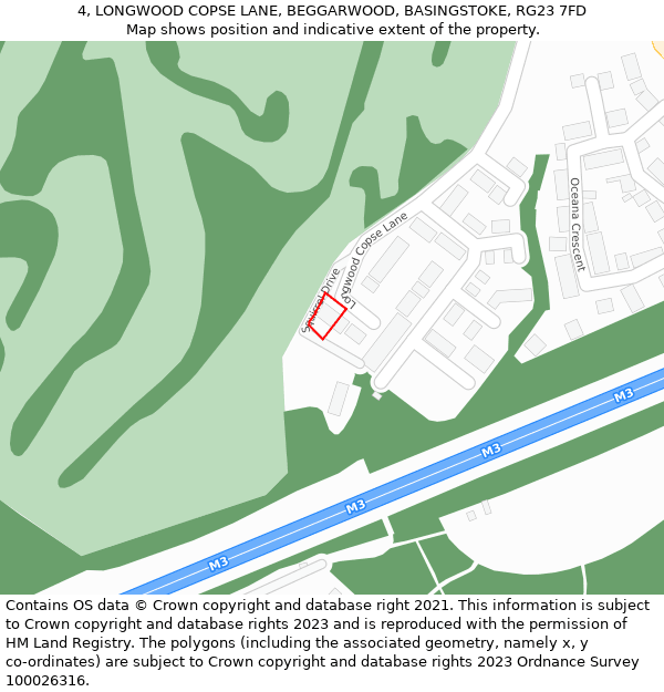 4, LONGWOOD COPSE LANE, BEGGARWOOD, BASINGSTOKE, RG23 7FD: Location map and indicative extent of plot