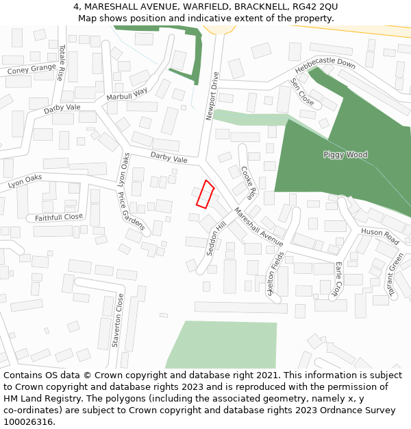 4, MARESHALL AVENUE, WARFIELD, BRACKNELL, RG42 2QU: Location map and indicative extent of plot