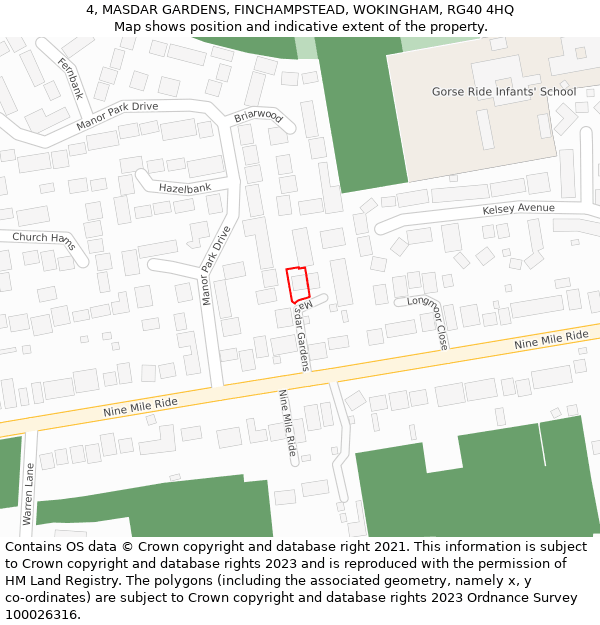 4, MASDAR GARDENS, FINCHAMPSTEAD, WOKINGHAM, RG40 4HQ: Location map and indicative extent of plot