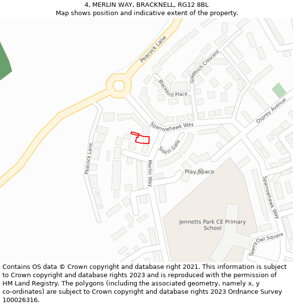4, MERLIN WAY, BRACKNELL, RG12 8BL: Location map and indicative extent of plot