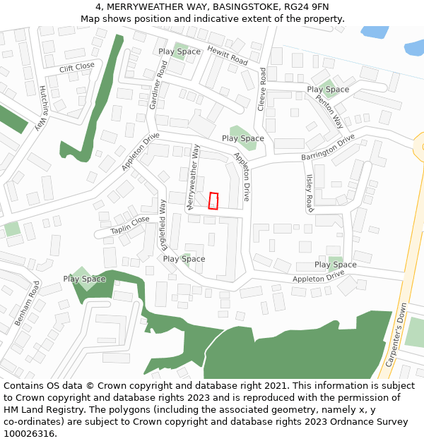 4, MERRYWEATHER WAY, BASINGSTOKE, RG24 9FN: Location map and indicative extent of plot