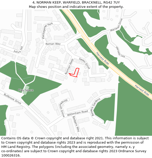 4, NORMAN KEEP, WARFIELD, BRACKNELL, RG42 7UY: Location map and indicative extent of plot