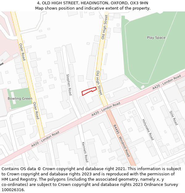 4, OLD HIGH STREET, HEADINGTON, OXFORD, OX3 9HN: Location map and indicative extent of plot