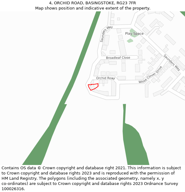 4, ORCHID ROAD, BASINGSTOKE, RG23 7FR: Location map and indicative extent of plot