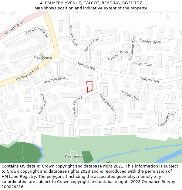 4, PALMERA AVENUE, CALCOT, READING, RG31 7DZ: Location map and indicative extent of plot