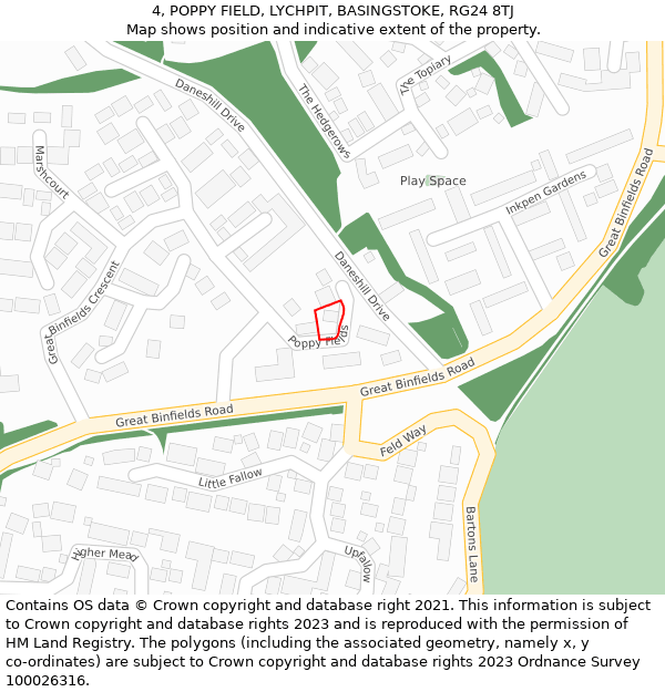 4, POPPY FIELD, LYCHPIT, BASINGSTOKE, RG24 8TJ: Location map and indicative extent of plot