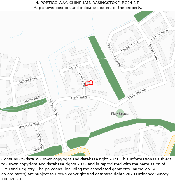 4, PORTICO WAY, CHINEHAM, BASINGSTOKE, RG24 8JE: Location map and indicative extent of plot