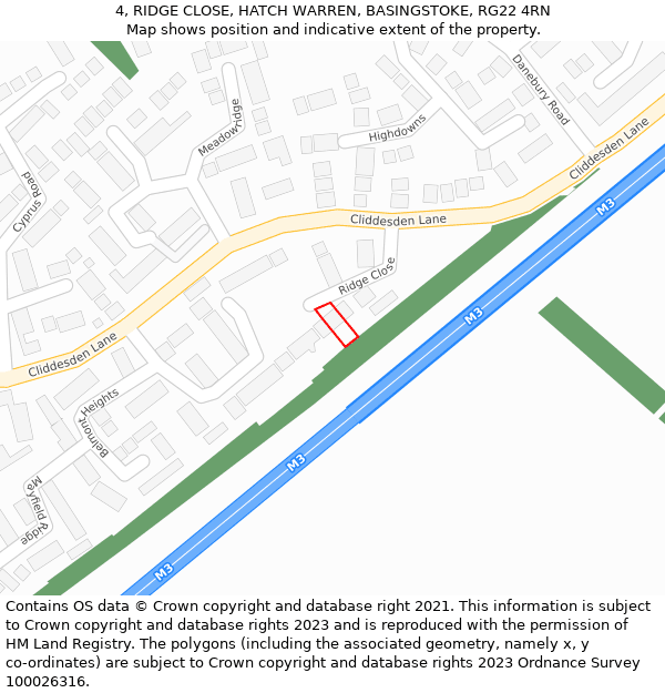 4, RIDGE CLOSE, HATCH WARREN, BASINGSTOKE, RG22 4RN: Location map and indicative extent of plot