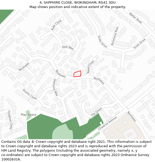 4, SAPPHIRE CLOSE, WOKINGHAM, RG41 3DU: Location map and indicative extent of plot