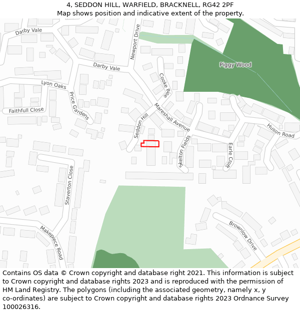 4, SEDDON HILL, WARFIELD, BRACKNELL, RG42 2PF: Location map and indicative extent of plot