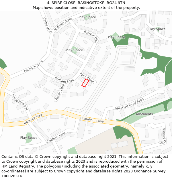 4, SPIRE CLOSE, BASINGSTOKE, RG24 9TN: Location map and indicative extent of plot