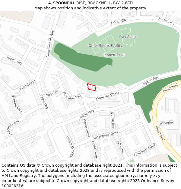 4, SPOONBILL RISE, BRACKNELL, RG12 8ED: Location map and indicative extent of plot