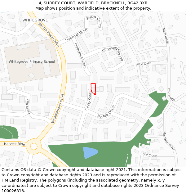 4, SURREY COURT, WARFIELD, BRACKNELL, RG42 3XR: Location map and indicative extent of plot