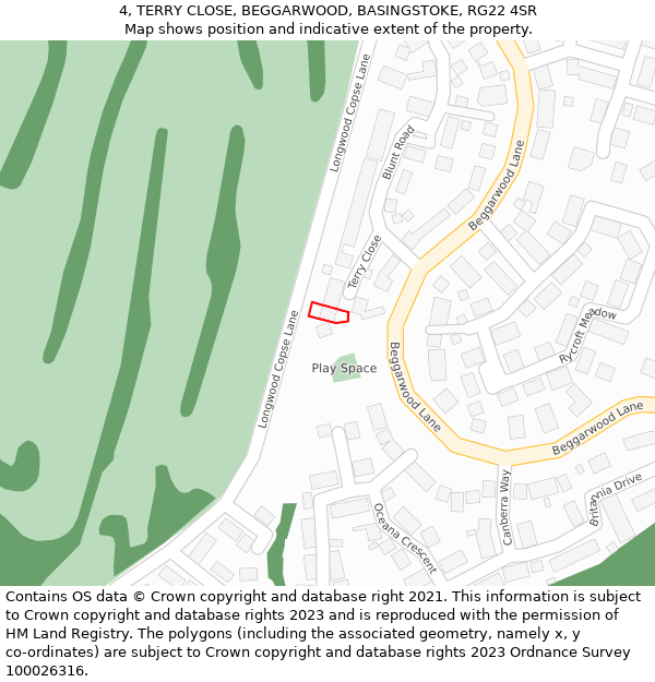 4, TERRY CLOSE, BEGGARWOOD, BASINGSTOKE, RG22 4SR: Location map and indicative extent of plot