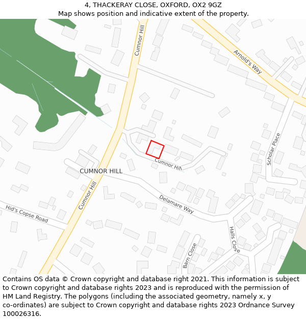 4, THACKERAY CLOSE, OXFORD, OX2 9GZ: Location map and indicative extent of plot