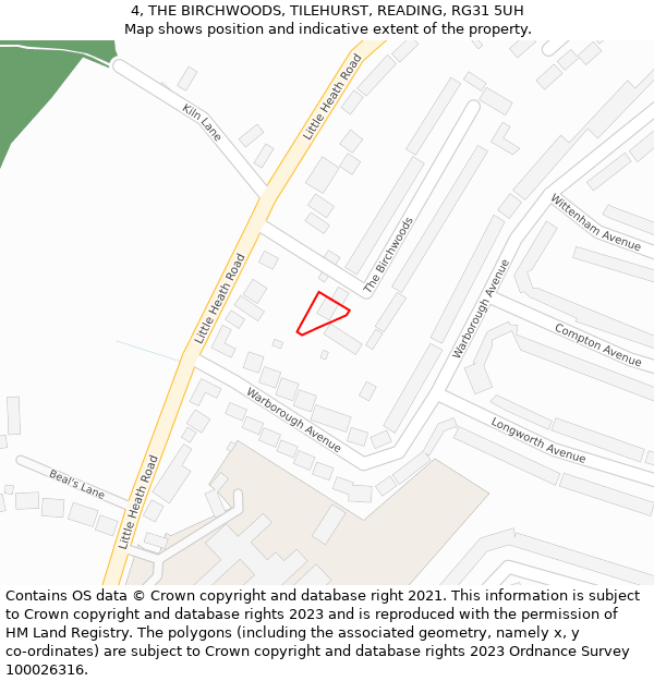 4, THE BIRCHWOODS, TILEHURST, READING, RG31 5UH: Location map and indicative extent of plot