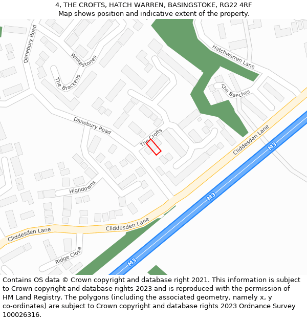 4, THE CROFTS, HATCH WARREN, BASINGSTOKE, RG22 4RF: Location map and indicative extent of plot