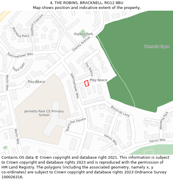 4, THE ROBINS, BRACKNELL, RG12 8BU: Location map and indicative extent of plot