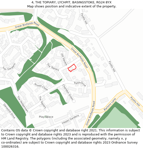 4, THE TOPIARY, LYCHPIT, BASINGSTOKE, RG24 8YX: Location map and indicative extent of plot