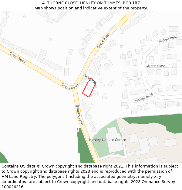 4, THORNE CLOSE, HENLEY-ON-THAMES, RG9 1RZ: Location map and indicative extent of plot