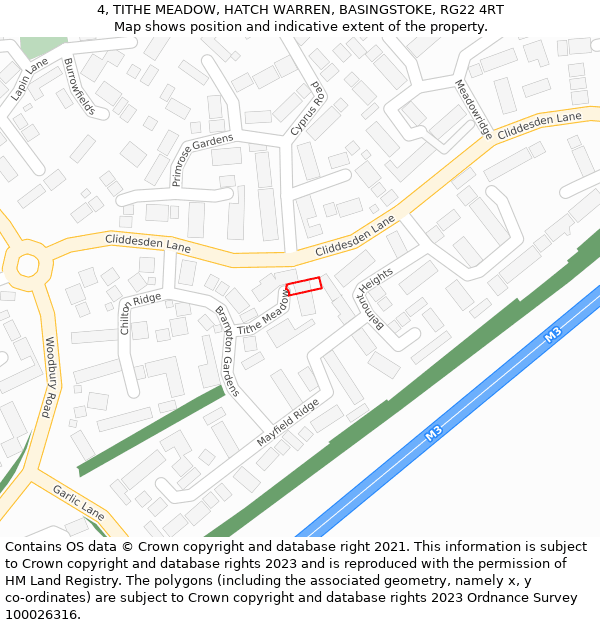 4, TITHE MEADOW, HATCH WARREN, BASINGSTOKE, RG22 4RT: Location map and indicative extent of plot