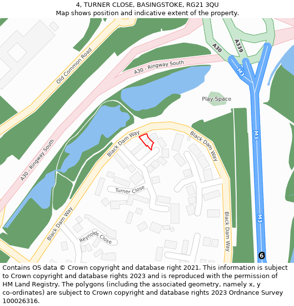 4, TURNER CLOSE, BASINGSTOKE, RG21 3QU: Location map and indicative extent of plot