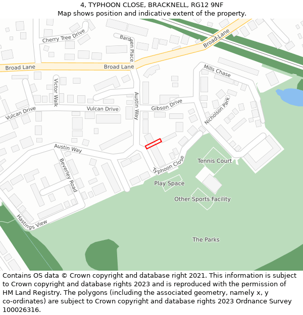 4, TYPHOON CLOSE, BRACKNELL, RG12 9NF: Location map and indicative extent of plot