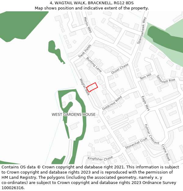 4, WAGTAIL WALK, BRACKNELL, RG12 8DS: Location map and indicative extent of plot