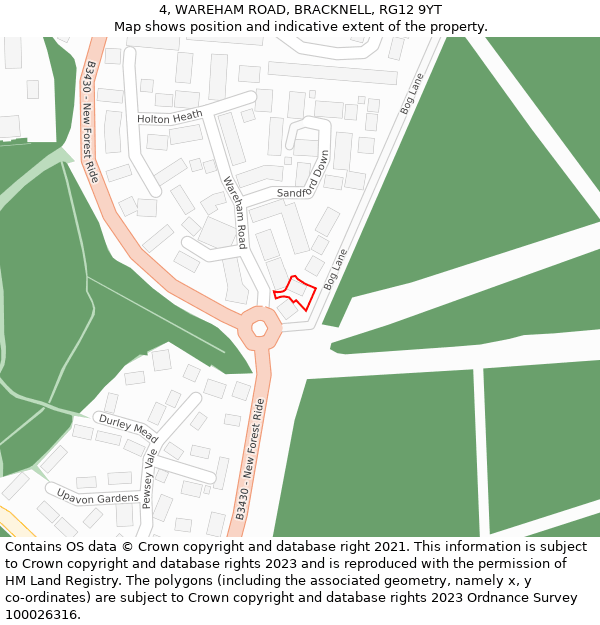 4, WAREHAM ROAD, BRACKNELL, RG12 9YT: Location map and indicative extent of plot