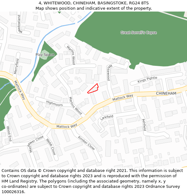 4, WHITEWOOD, CHINEHAM, BASINGSTOKE, RG24 8TS: Location map and indicative extent of plot