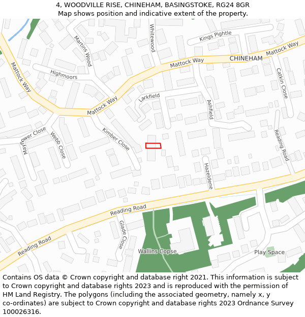 4, WOODVILLE RISE, CHINEHAM, BASINGSTOKE, RG24 8GR: Location map and indicative extent of plot