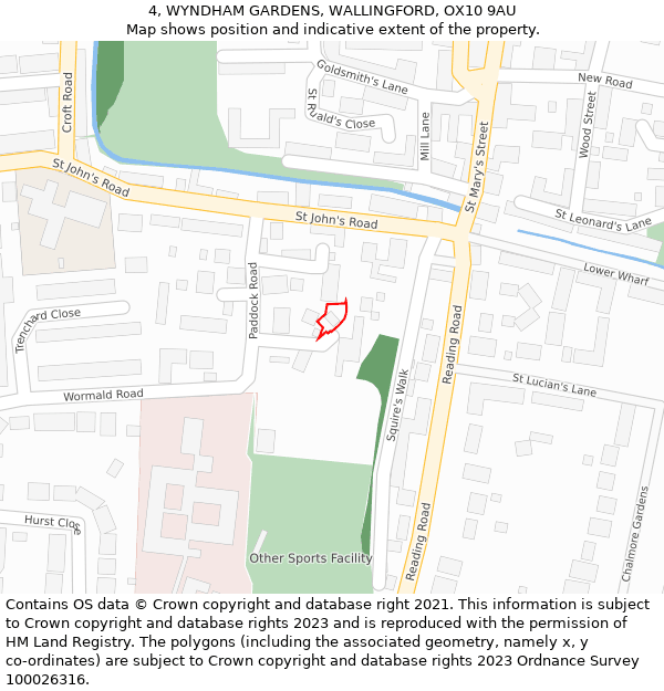 4, WYNDHAM GARDENS, WALLINGFORD, OX10 9AU: Location map and indicative extent of plot