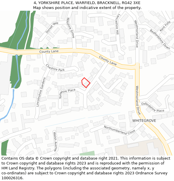 4, YORKSHIRE PLACE, WARFIELD, BRACKNELL, RG42 3XE: Location map and indicative extent of plot