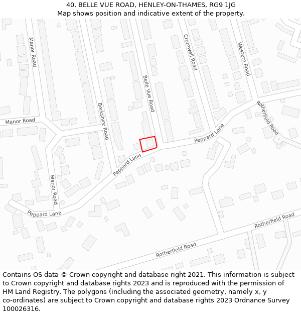 40, BELLE VUE ROAD, HENLEY-ON-THAMES, RG9 1JG: Location map and indicative extent of plot