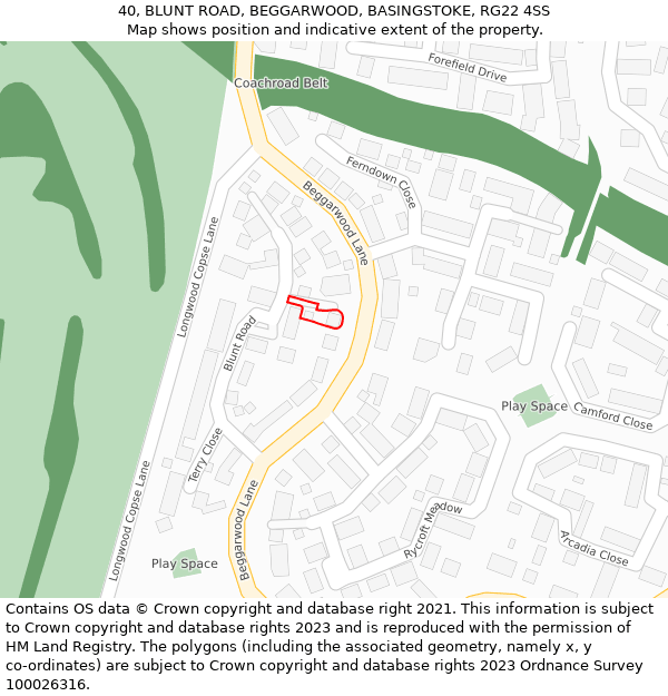 40, BLUNT ROAD, BEGGARWOOD, BASINGSTOKE, RG22 4SS: Location map and indicative extent of plot