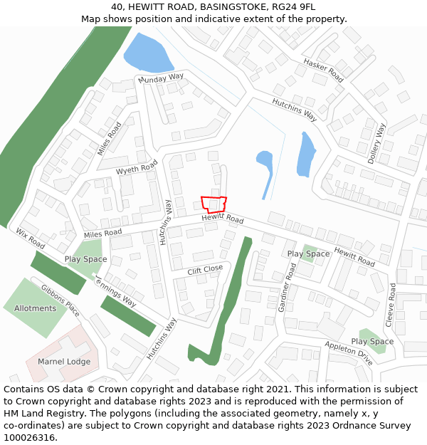 40, HEWITT ROAD, BASINGSTOKE, RG24 9FL: Location map and indicative extent of plot