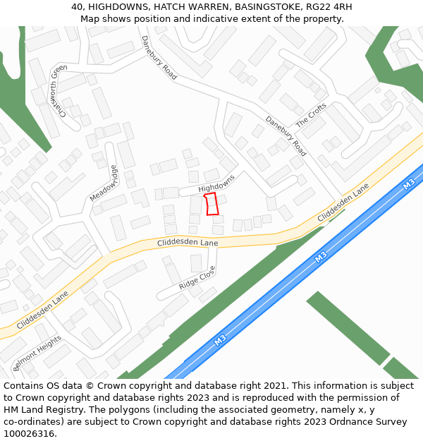 40, HIGHDOWNS, HATCH WARREN, BASINGSTOKE, RG22 4RH: Location map and indicative extent of plot