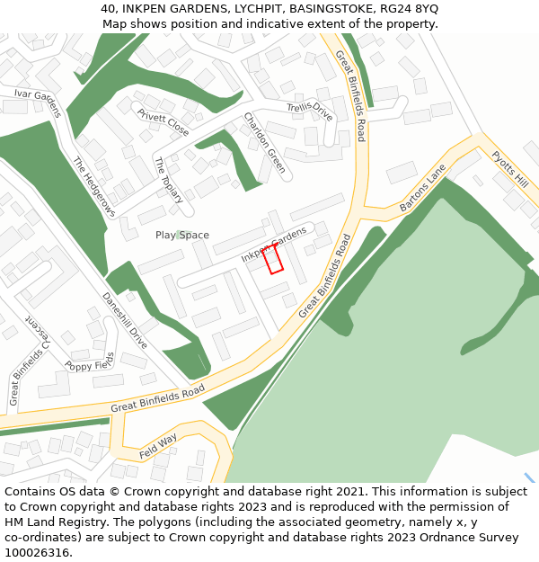 40, INKPEN GARDENS, LYCHPIT, BASINGSTOKE, RG24 8YQ: Location map and indicative extent of plot