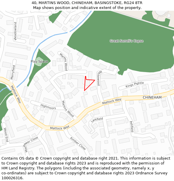 40, MARTINS WOOD, CHINEHAM, BASINGSTOKE, RG24 8TR: Location map and indicative extent of plot