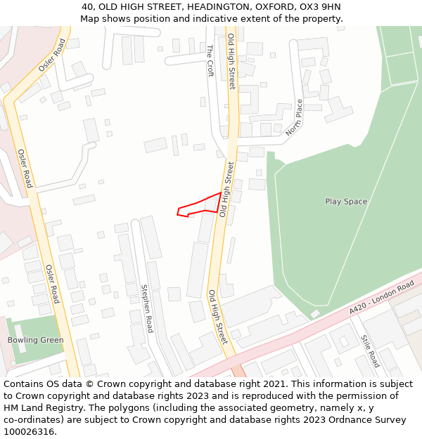 40, OLD HIGH STREET, HEADINGTON, OXFORD, OX3 9HN: Location map and indicative extent of plot
