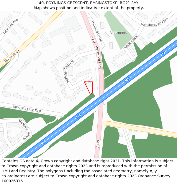 40, POYNINGS CRESCENT, BASINGSTOKE, RG21 3AY: Location map and indicative extent of plot