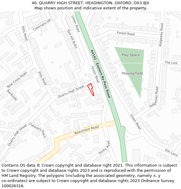 40, QUARRY HIGH STREET, HEADINGTON, OXFORD, OX3 8JX: Location map and indicative extent of plot