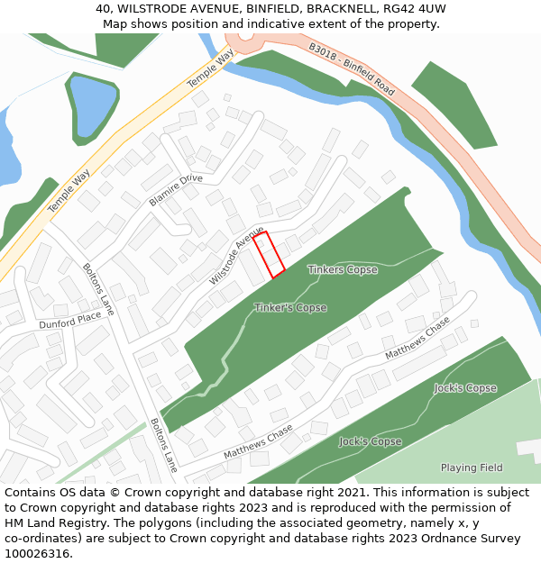 40, WILSTRODE AVENUE, BINFIELD, BRACKNELL, RG42 4UW: Location map and indicative extent of plot