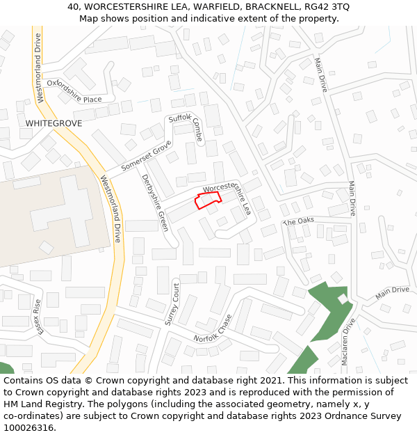 40, WORCESTERSHIRE LEA, WARFIELD, BRACKNELL, RG42 3TQ: Location map and indicative extent of plot