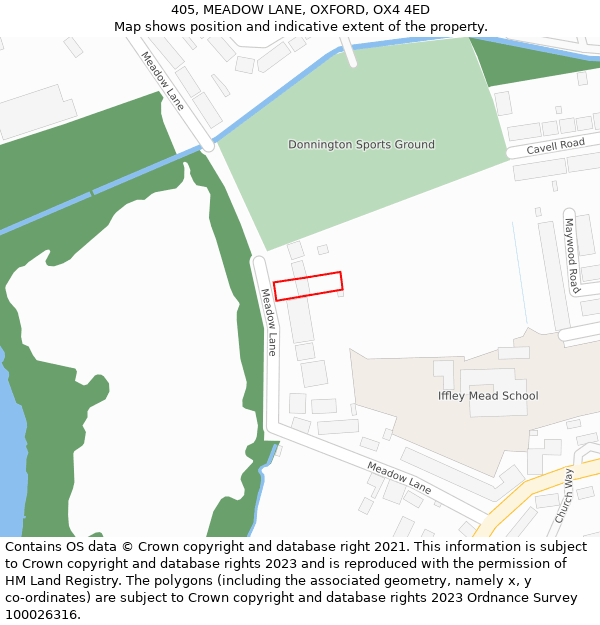 405, MEADOW LANE, OXFORD, OX4 4ED: Location map and indicative extent of plot