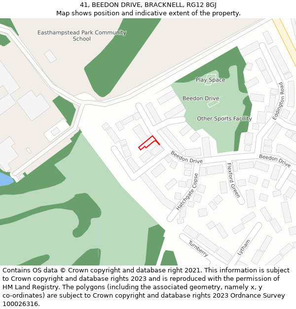 41, BEEDON DRIVE, BRACKNELL, RG12 8GJ: Location map and indicative extent of plot
