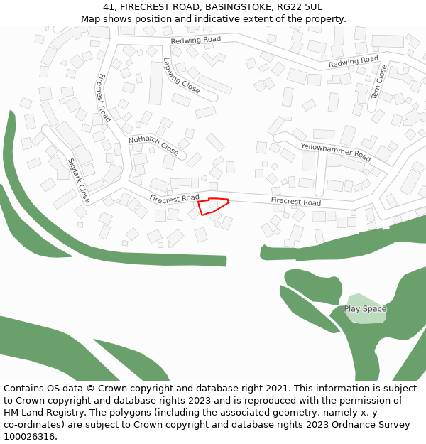 41, FIRECREST ROAD, BASINGSTOKE, RG22 5UL: Location map and indicative extent of plot